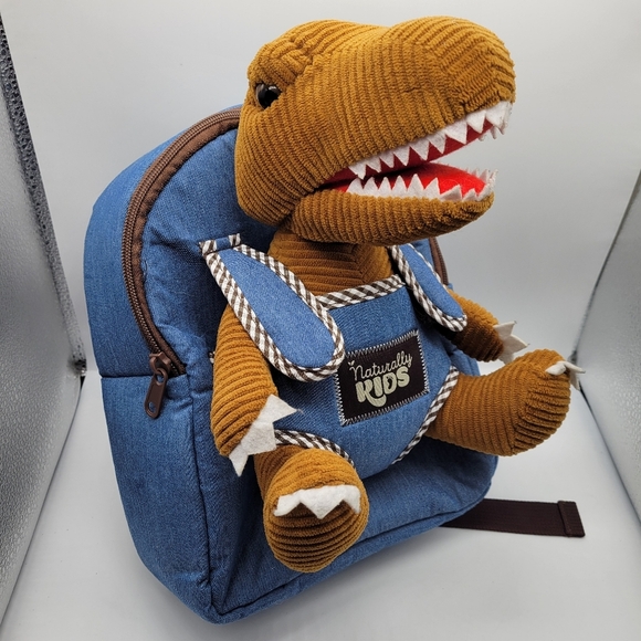 Excellent Naturally Kids Denim Backpack with Attachable Stuffed Dinosaur 18 mo.+ - Picture 1 of 10